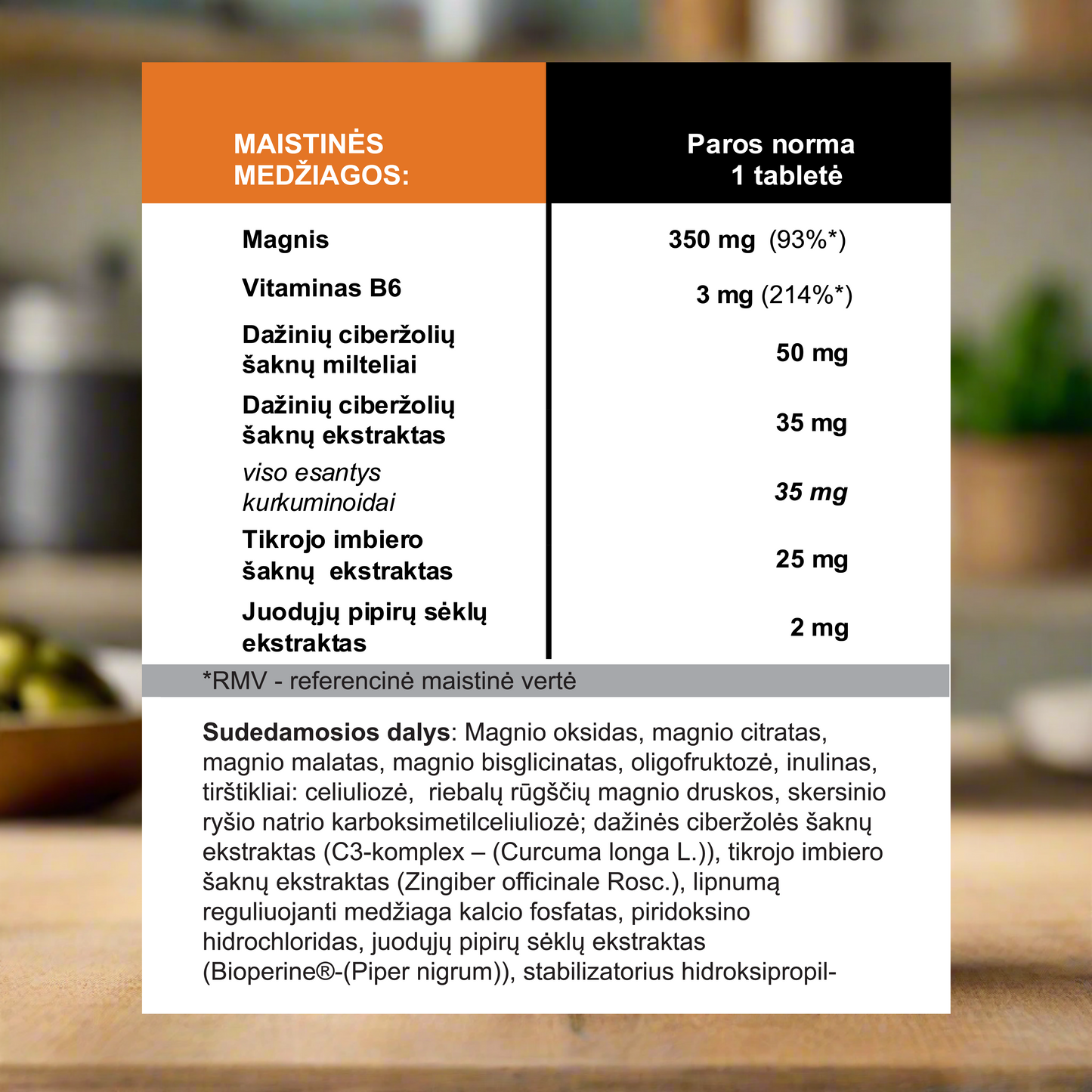 Magnesium with extracts of turmeric, ginger and black pepper, 100 tablets