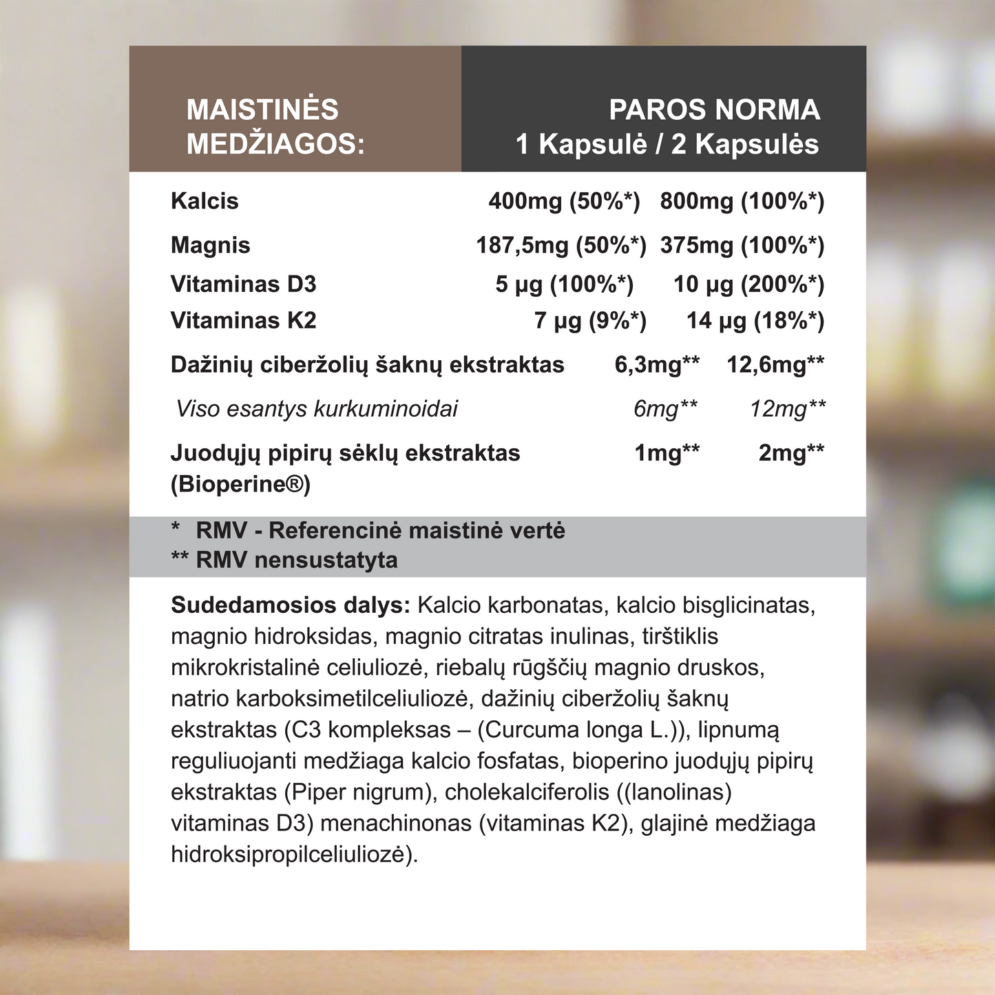 Kalcis ir Magnis su Vitaminu K2, 120 tablečių