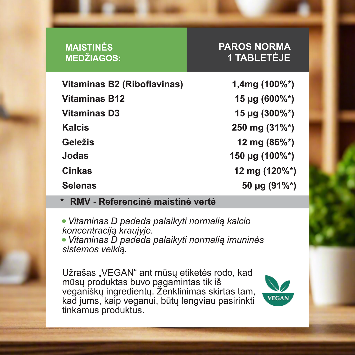 Multivitaminai Veganams su Vitaminu D3, 100 tablečių